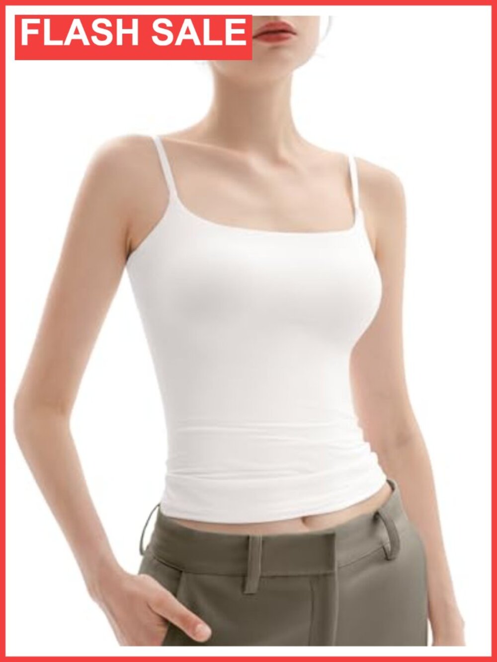 Square Neck Tank Top Adjustable Spaghetti Strap Sleeveless Double Lined Summer